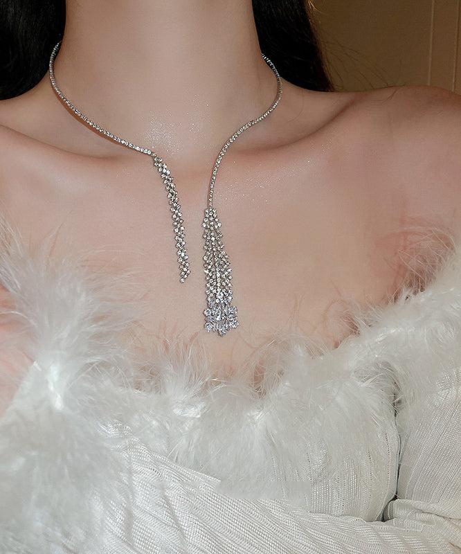 Chic Silk Alloy Zircon Tassel Princess Necklace