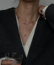 Chic Silk Stainless Steel Pearl Lariat Necklace