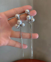 Chic Silk Sterling Silver Alloy Pearl Tassel Drop Earrings