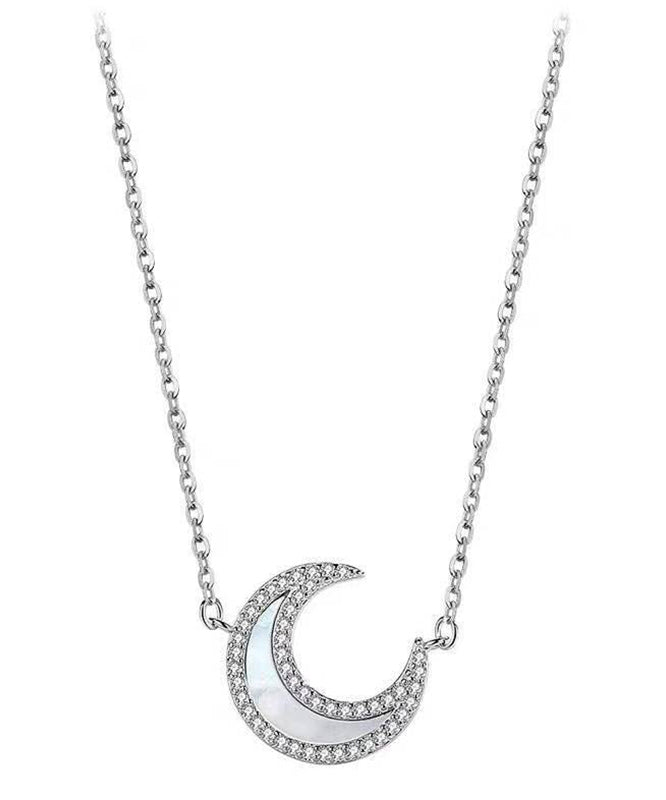 Chic Silk Sterling Silver Inlaid Moon Pendant Necklace