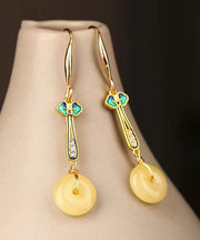 Chic Silver Zircon Yellow Jade Drop Earrings