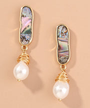 Chic Sterling Silver Inlaid Jade Abalone Shell Drop Earrings