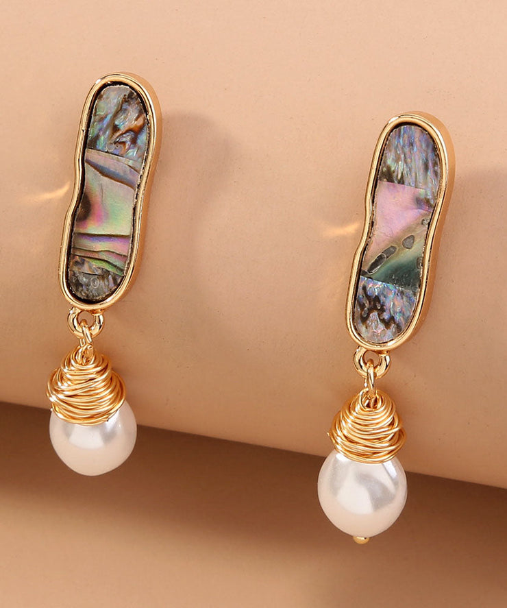 Chic Sterling Silver Inlaid Jade Abalone Shell Drop Earrings