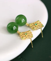 Chic Tea Green Sterling Silver Overgild Zircon Jade Drop Earrings