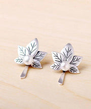 Chic Vintage Silver Maple Leaf Nail Bead Stud Earrings