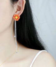 Chic White Alloy Little Daisy Tassel Drop Earrings