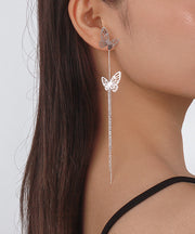 Chic White Butterfly Tassel Zircon Drop Earrings