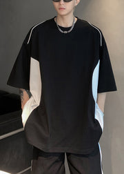 Chic White O Neck Patchwork Cotton Men T Shirt Half Sleeve