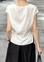 Chic White Patchwork Button T Shirt Short Sleeve