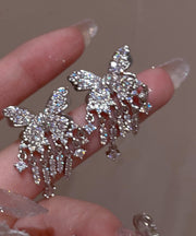 Chic White Sterling Silver Alloy Zircon Butterfly Tassel Drop Earrings