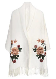 Chic White V Neck Tasseled Patchwork Mink Velvet Cardigans Fall