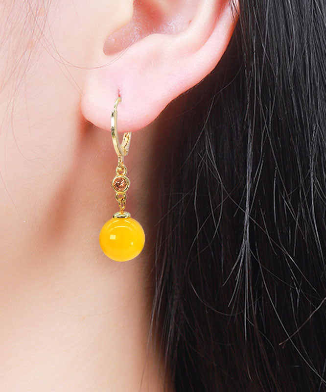 Chic Yellow 14K Gold Crystal Chalcedony Drop Earrings