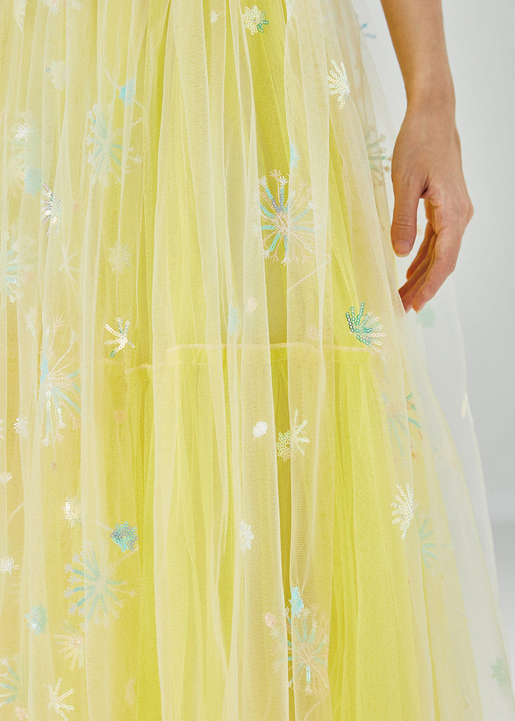 Chic Yellow Dandelion Embroideried Wear On Both Sides Tulle Skirts Summer