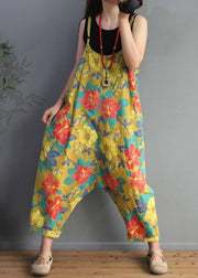 Chic Yellow Print High Waist Cotton Jumpsuit Sleeveless