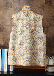 Chic Yellow Stand Collar Embroideried Side Open Silk Vest Sleeveless