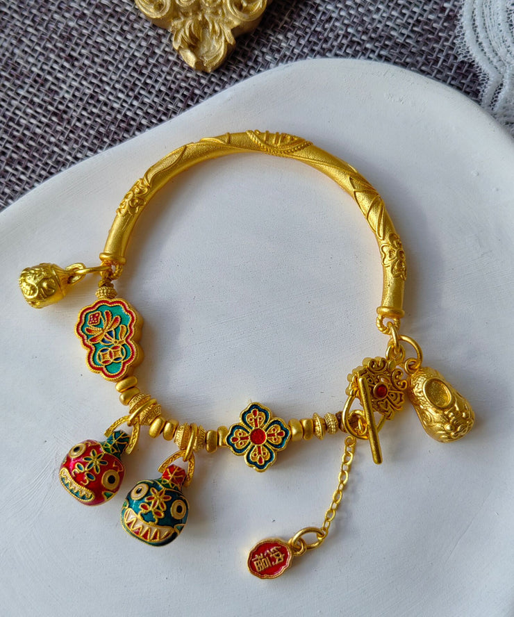 Chinese Style Antique Gold Devouring Gold Beast Enamel Charm Bracelet