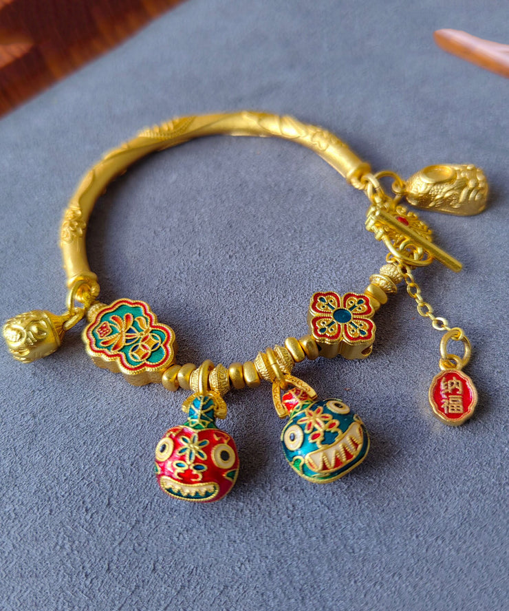 Chinese Style Antique Gold Devouring Gold Beast Enamel Charm Bracelet