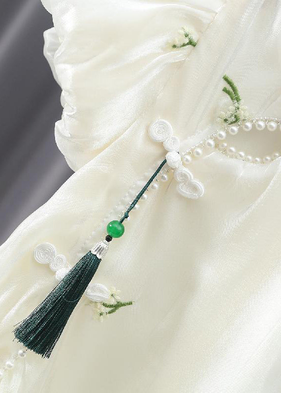 Chinese Style Apricot Embroideried Nail Bead Girls Chiffon Long Dress Summer