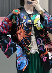 Chinese Style Black Embroidered Button Silk Coats Spring