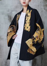 Chinese Style Black Oversized Dragon Cotton Cardigans Spring