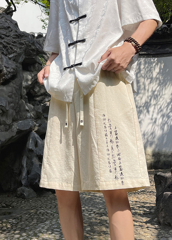 Chinese Style Black Thin Linen Pockets Men Shorts Summer