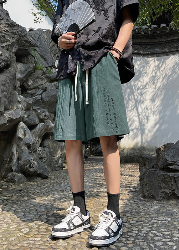 Chinese Style Black Thin Linen Pockets Men Shorts Summer