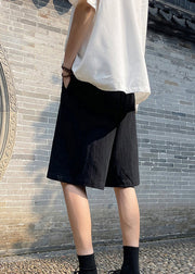 Chinese Style Black Thin Linen Pockets Men Shorts Summer