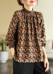 Chinese Style Black Turtleneck Print Shirts Long Sleeve