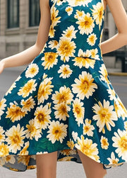 Chinese Style Blackish Green Chrysanthemum Print Silm Fit Dress Summer