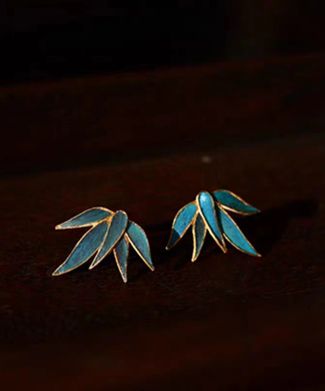 Chinese Style Blue Asymmetric Silver Stud Earrings