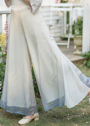 Chinese Style Blue Print Elastic Waist Tulle Pants Skirt Summer