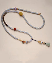 Chinese Style Gradient Color Jade Pearl Agate Beading Sweater Pendant Necklace