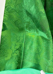 Chinese Style Green O Neck Button Silk Coats Long Sleeve