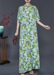 Chinese Style Green Print Cotton Cheongsam Dresses Summer