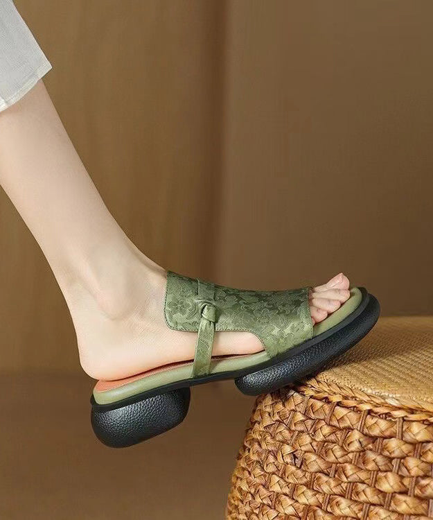 Chinese Style Green Splicing Platform Slide Sandals Peep Toe