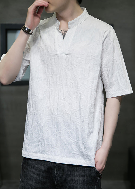 Chinese Style Green Stand Collar Linen Oversized T Shirt Men Summer