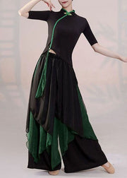 Chinese Style Green Tops And Skirts Silk Two-Piece Set Summer