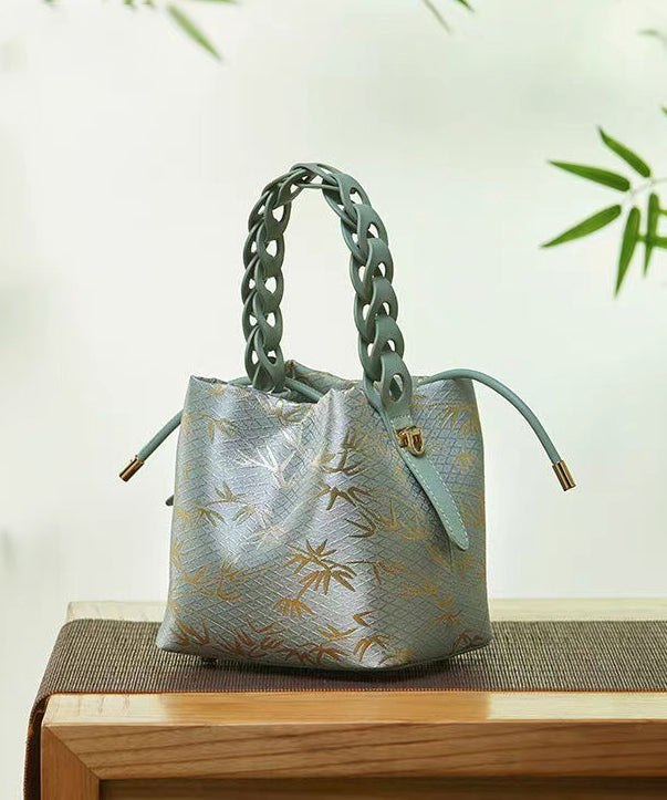 Chinese Style Jacquard Calf Leather Tote Handbag