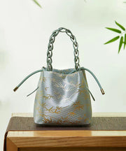 Chinese Style Jacquard Calf Leather Tote Handbag