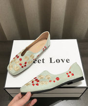 Chinese Style Light Green Embroidery Penny Loafers