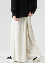 Chinese Style Linen Embroideried High Waist Cotton Men Wide Leg Pants Fall