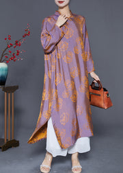 Chinese Style Purple Chinese Button Print Silk Dress Gown Summer