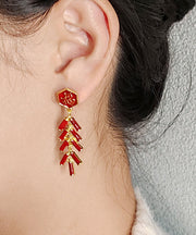 Chinese Style Red Alloy Fu Character Firecrackers Drop Earrings