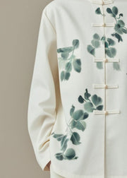 Chinese Style White Stand Collar Print Coats Fall