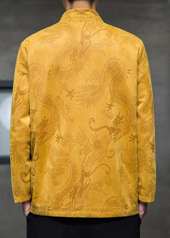 Chinese Style Yellow Embroideried Button Coats Spring