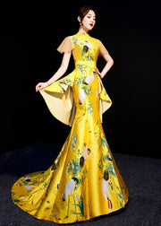 Chinese Style Yellow Embroidered Wrinkled Patchwork Silk Vacation Dresses Summer