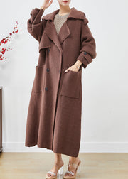 Chocolate Loose Knit Coat Outwear Double Breast Pockets Fall