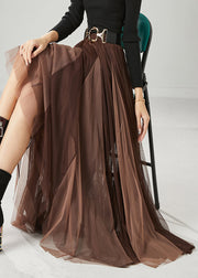 Chocolate Patchwork Tulle Skirts Wrinkled Spring