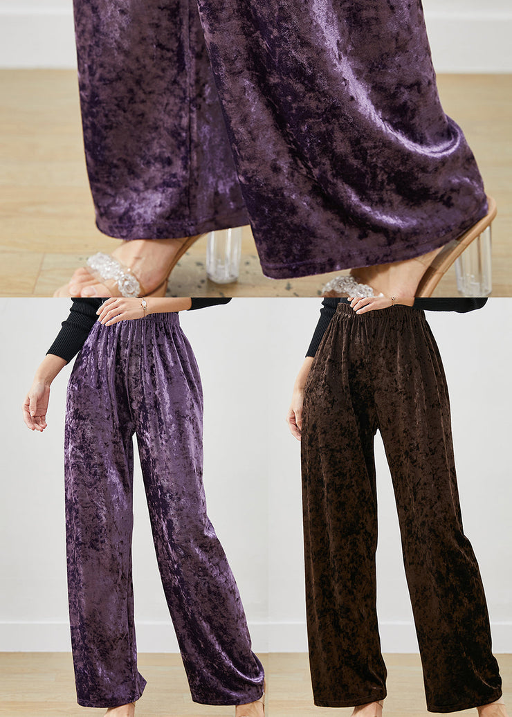 Chocolate Silk Velvet Straight Pants Oversized Spring