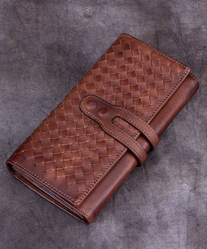 Classic Coffee Diamond lattice Genuine Calf Leather Wallet Purse